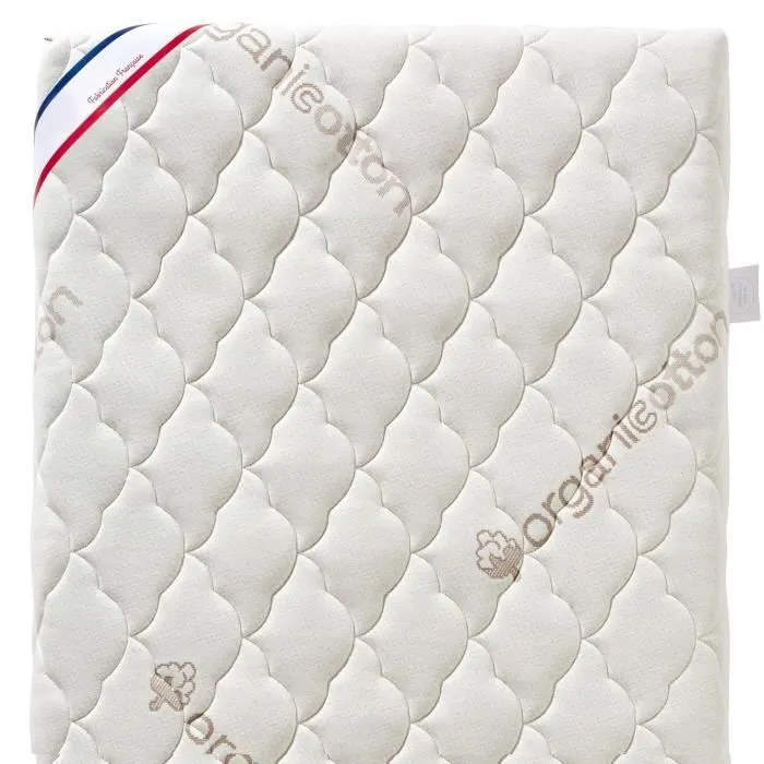 Matelas Bébé Coton Bio - 60x120x10 cm - 100% Coton - Déhoussable - Sans traitement chimique-1