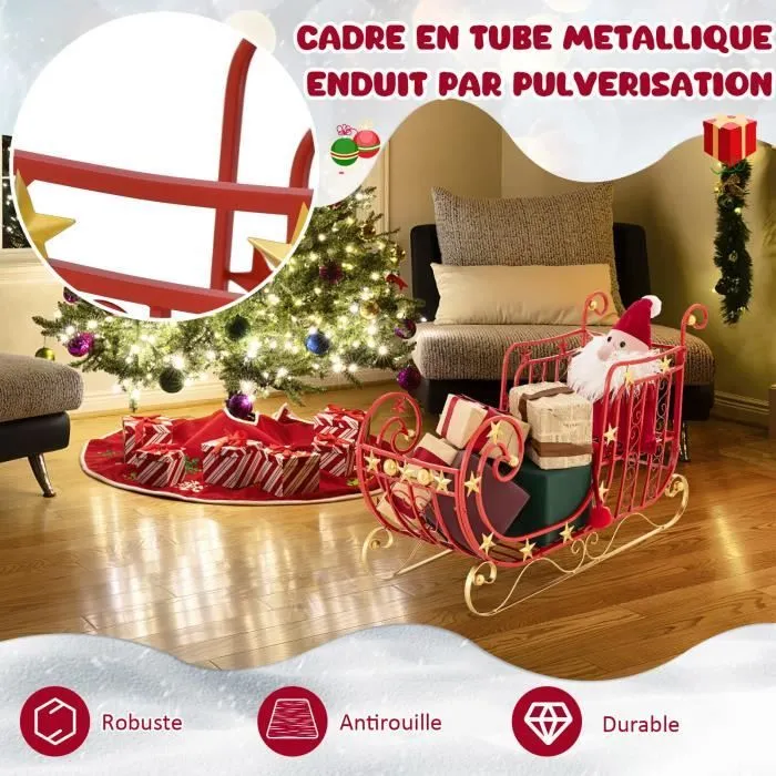COSTWAY Décoration de Noël en Forme de Traîneau du Père Noël Rouge, avec Grand Espace de Chargement pour Cadeaux, 99 x 36 x 61 cm-2