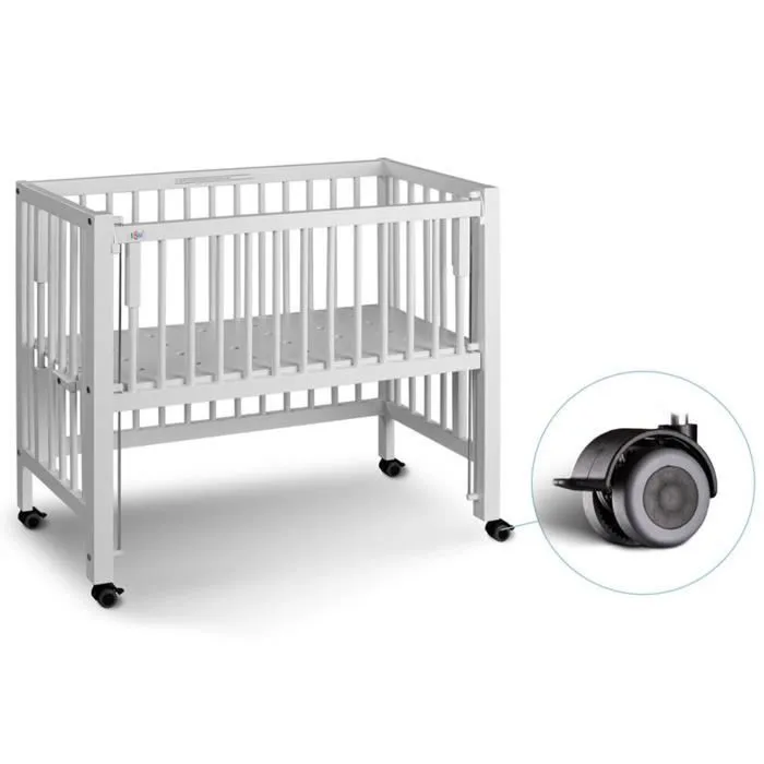 Lit bébé à barreaux cododo en hêtre massif blanc 40x90 cm - tiSsi - Lit d'appoint - Mixte - Bois naturel FSC-0