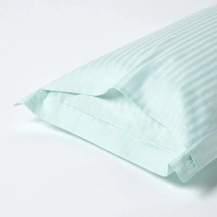 Taie d'oreiller - Coton - 50 x 75 cm - Rayé - Bleu - Satin de coton-2