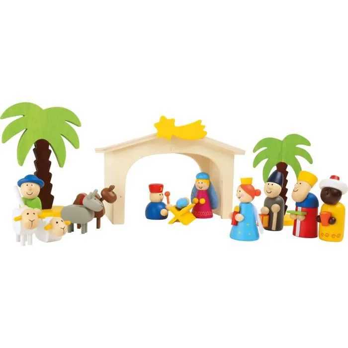 Crèche en bois - Non spécifié - Set de jeu - Figurines colorées - Atmosphère de Noël - Dimensions 47x5x13 cm-0