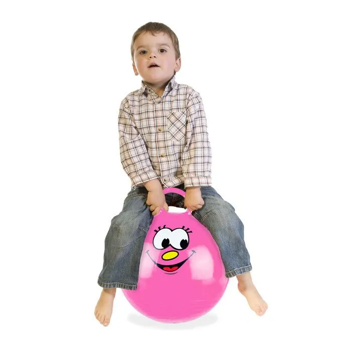 Relaxdays Ballon sauteur enfants, avec visage, poignée, diamètre 45 cm, intérieur et extérieur, jusqu’à 150 kg, rose-0