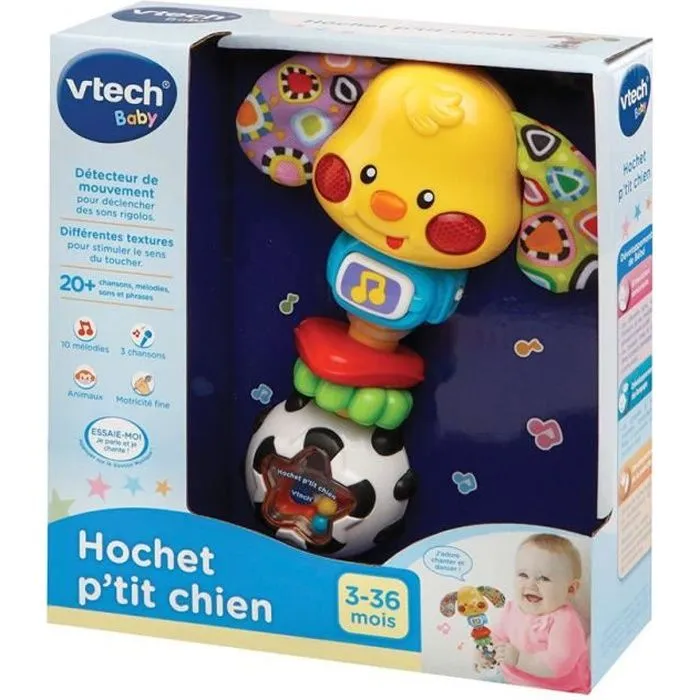 Hochet P'tit Chien - VTECH - Avec détecteur de mouvement - Couleurs vives - Tissu bruissant-0