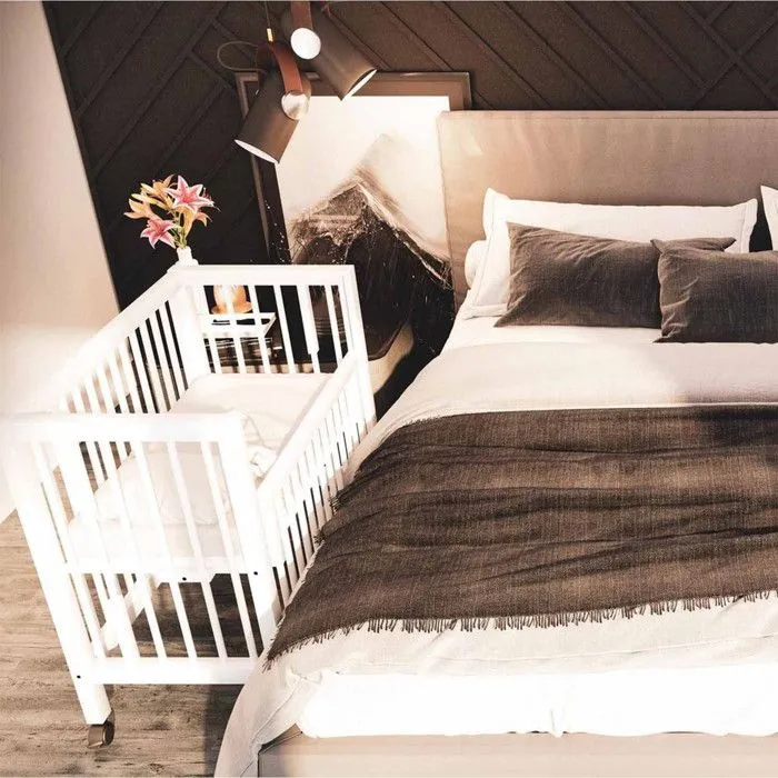 Lit bébé à barreaux cododo en hêtre massif naturel 40x90 cm-5