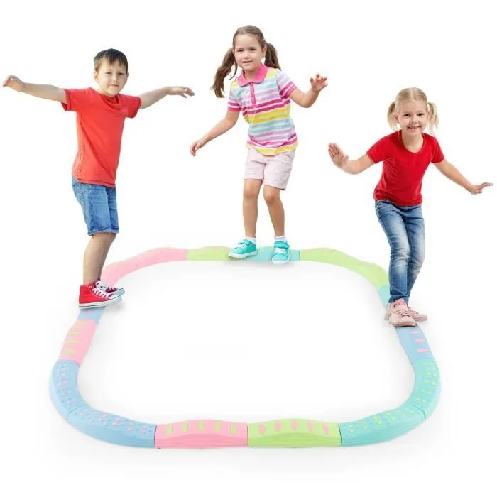 COSTWAY 20 Poutre d'Equilibre Enfants 3+ Ans-Connexions Pivotantes Encliquetables-Patins Antidérapants -Coordination-Vert Macaron-0