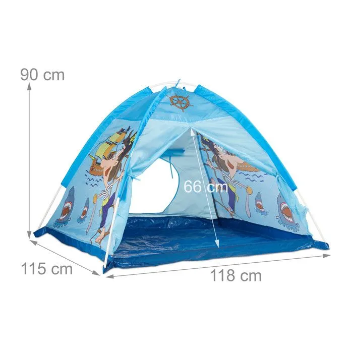 Relaxdays Tente enfant intérieur garçon fille tente de jeu Pirate extérieur pop-up 3 ans HxlxP:90 x 118 x 115 cm, bleu-3