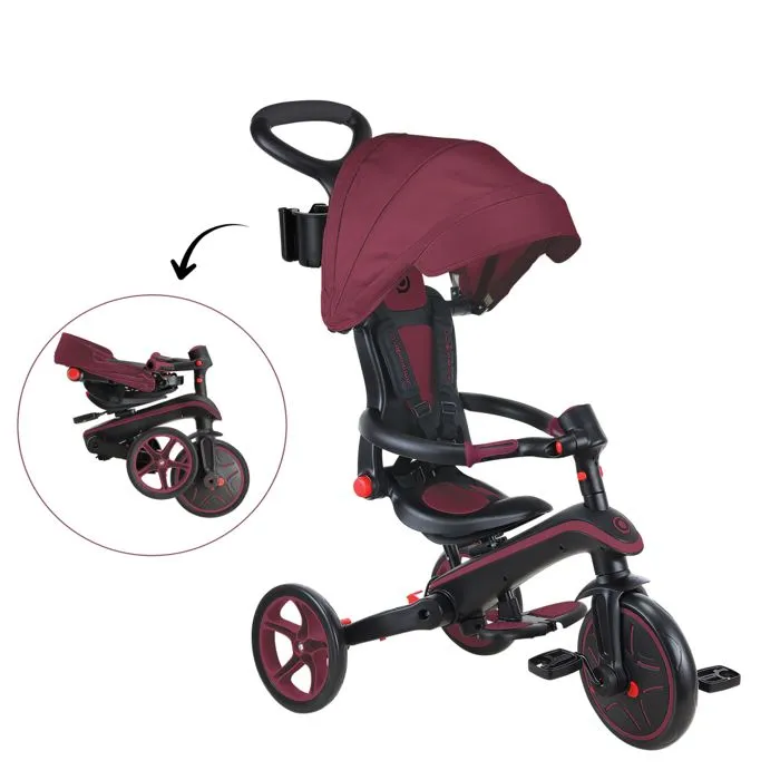 Globber - Tricycle EXPLORER 4-en-1 Évolutif & Pliable - Rouge Bordeaux-1