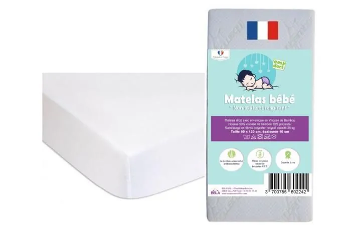 KIT PRATIQUE BEBE Matelas 60x120 Lit Bébé Lit Parapluie + 2 Alèses Coton Bio | Certifié GOTS | Fabrication France UE-0