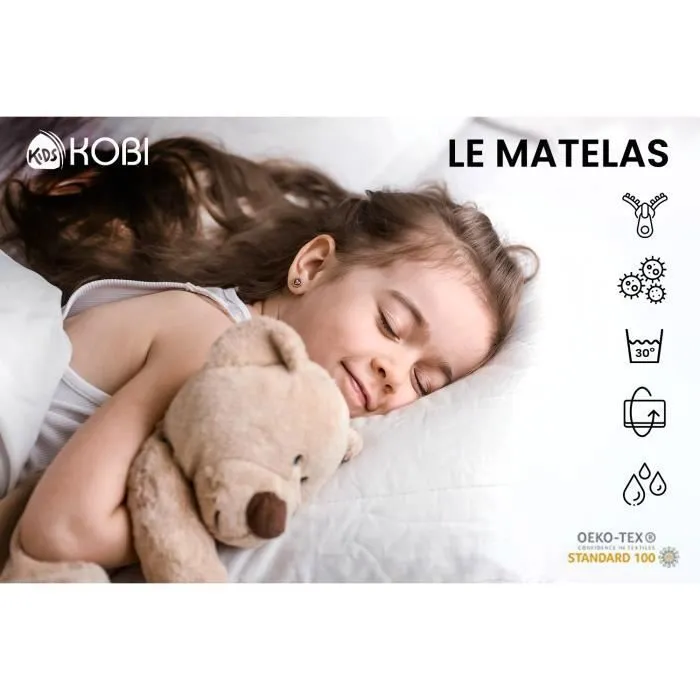 Lit enfant 160 x 80 cm + tiroir + sommier + matelas + barrière de protection-2