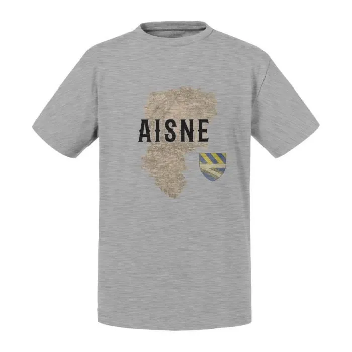T-shirt Enfant Gris Aisne 02 Departement Laon Carte Ancienne Hauts de France-0