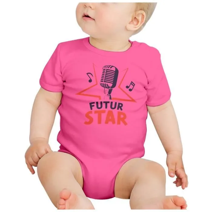 Body Bébé Manche Courte Rose Futur Star Chanteur Célébrité Rêve-1