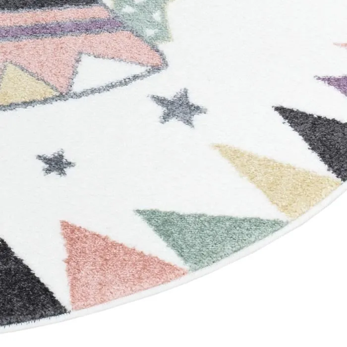 Tapis enfant rond TIPI Multicolore - IMAGINE - 120x120cm - Matières haute gamme-3