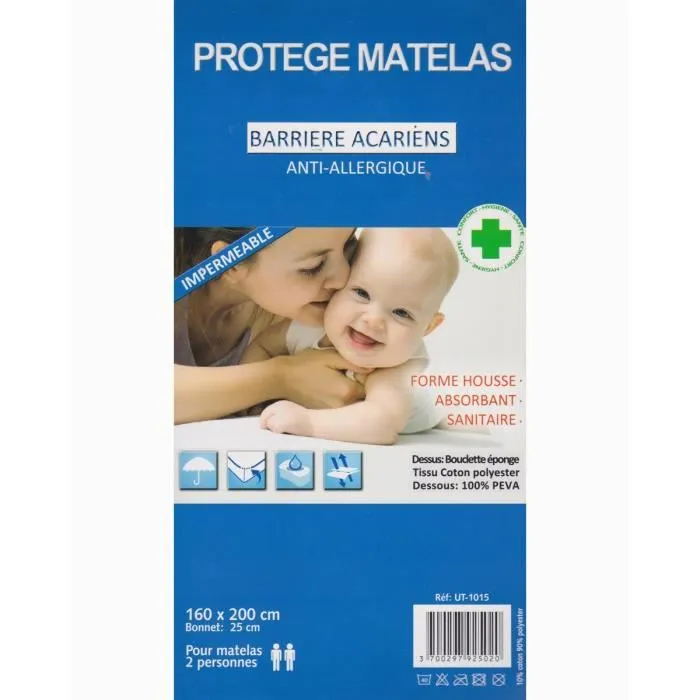 Protège matelas 160x200+25 cm imperméable et anti allergique (blanc)-0