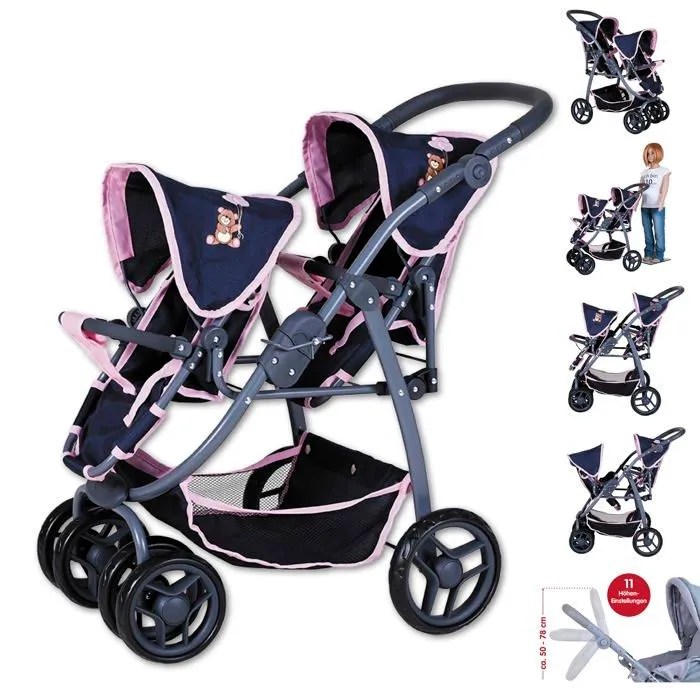 Poussette-chassis poussette Knorrtoys - 16435 - .COM Milo-Navy Bear Poussette Double Bleu fonce Rose-0