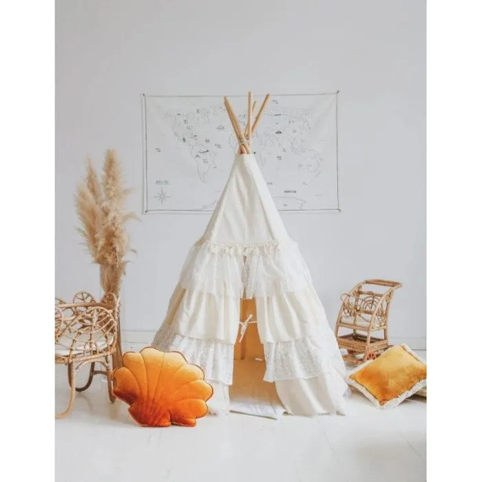 Ensemble tipi avec volants et tapis de feuilles enfant Moi Mili "Shabby Chic" - shabby chic/blanc - TU-2