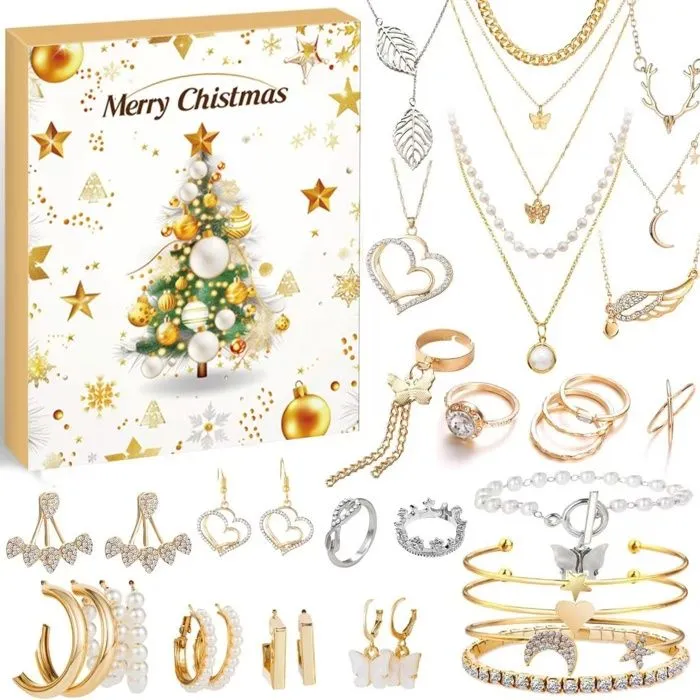 Calendrier de l'Avent Bijoux 2024, Calendrier Avent Bijoux Ado Fille Femme 24 Trésors Scintillants, Bijoux et Parures,Bracelets-0