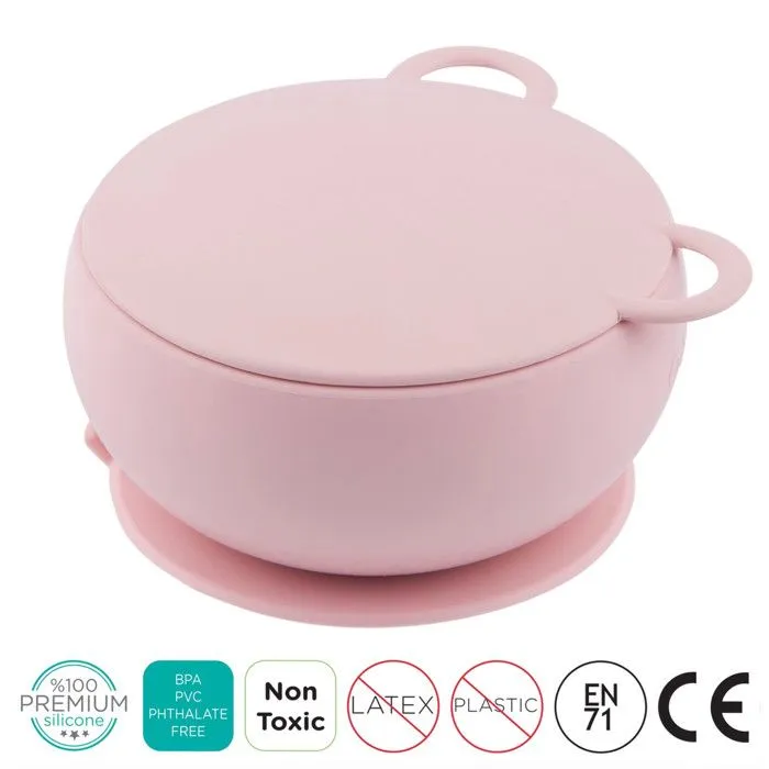 Bol bébé avec ventouse et couvercle en silicone-1
