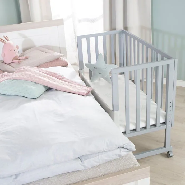 ROBA Berceau Cododo 3en1 Réglable "safe asleep®" 90 x 45 cm + Matelas + Barrière et 4 Roulettes avec Freins - Bois Laqué Taupe-3