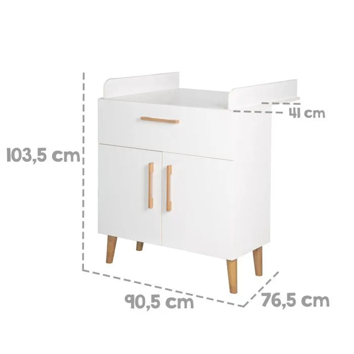 ROBA Commode à Langer "Mick" à Plan Amovible - Style Scandinave - Blanc-4