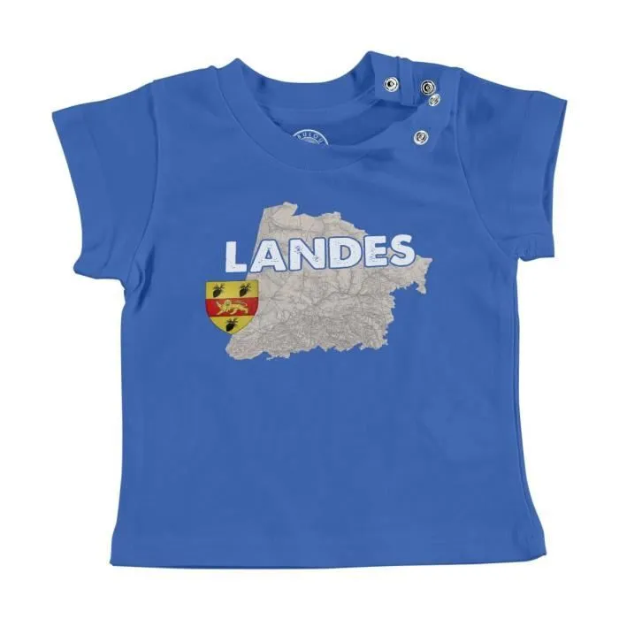 T-shirt Bébé Manche Courte Bleu Landes 40 Département Aquitaine Dax Carte Ancienne-0