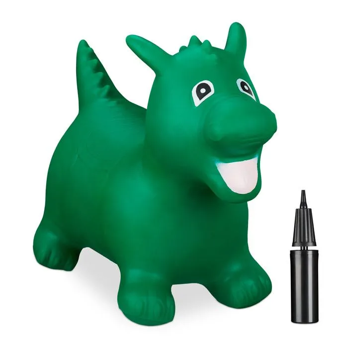 Relaxdays Animal sauteur dragon, avec pompe à air, supporte jusqu’à 80 kg, sans BPA, pour enfants, vert-1