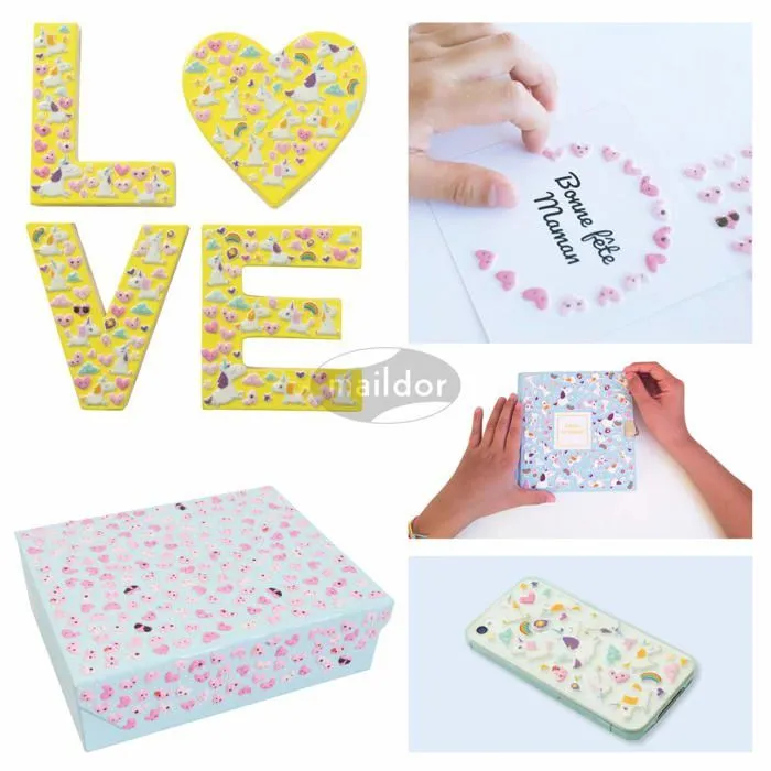 Gommette Maildor - CY094C - Un sachet de gommettes 3D Cooky 1 planche 7,5x12cm, Trefles et coccinelles (40 stickers)-3
