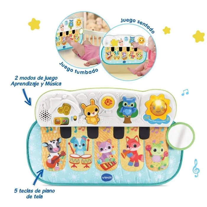 Cle eveil Vtech - 80-158167 - Baby - Piano bebe Pattins musicaux | Jouet pour bebe +3 Mois | Version ESP | Multicolore-1