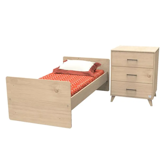 Lit combiné évolutif SAUTHON Arty - 120x60 en 90x190 - Style vintage - Avec commode spacieuse-3