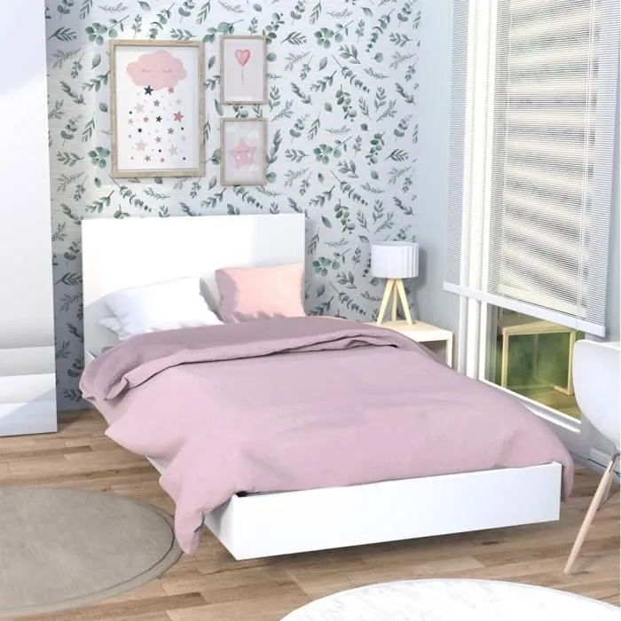 Lit enfant LOFT 90x190 cm en panneau de particules - Blanc - Avec sommier - Marque LEQUAIDESAFFAIRES-0