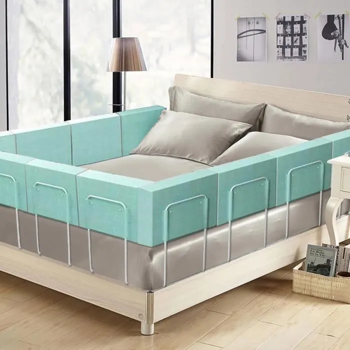 XMTECH Barrière de Lit Bébé Anti-chute Hauteur Réglable Barrière de Lit de sécurité Softpack pour Enfant Vert de Mer 60cm-3