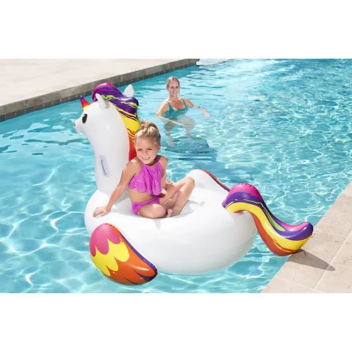 Bouée XXL chevauchable Licorne - BESTWAY - Soupapes de sécurité - Poignées robustes - Patch de réparation inclus-1