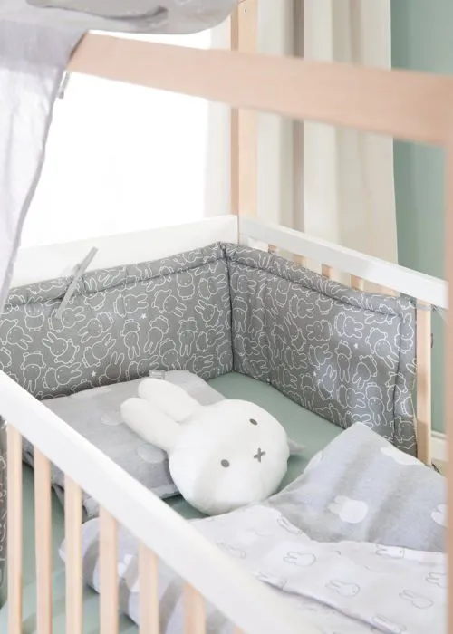 Tour de Lit Bébé - ROBA - Design de Lapin miffy® - Respirant - Gris - Blanc-5