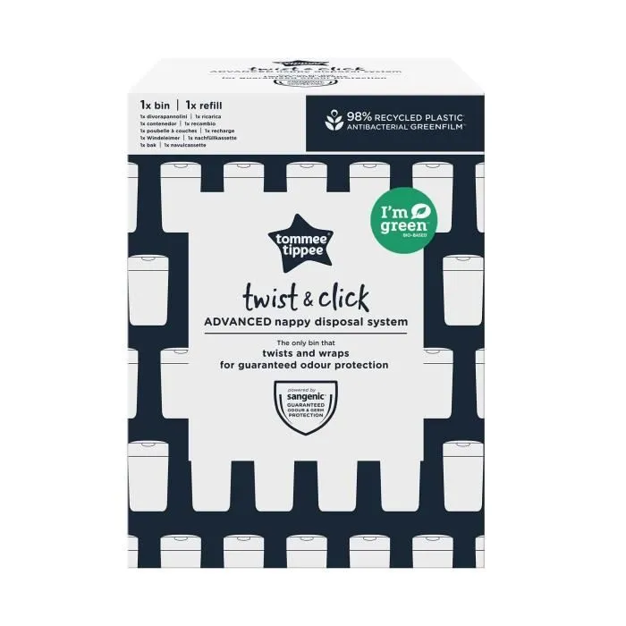 Tommee Tippee - Poubelles à couches - Twist & Click - Anti-Odeurs Anti-Germes - 1 cassette - Film multicouche antibactérien - Blanc-6
