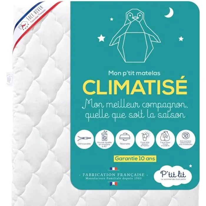 Matelas Enfant/Bébé Climatisé - P'TIT LIT - 70x140 - Déhoussable - Anti Acarien - Fabrication Française-0