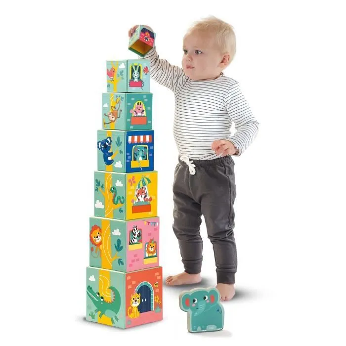 Tour de blocs à empiler avec figurines d’animaux-1