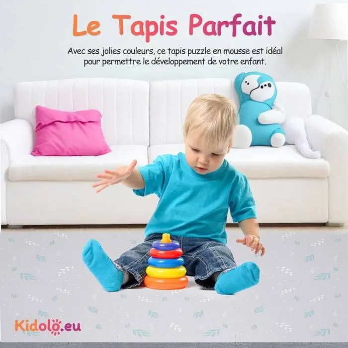 Tapis d éveil et jeux Enfant Puzzle Feuilles Grises - 120 x 180 cm - Géant - Mousse EVA sûre et durable - Kidolo-3