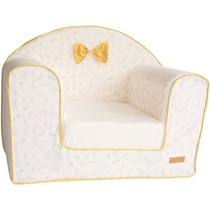 DOMIVA Fauteuil Club Leafy Bunny - Coton bio - Convertible et déhoussable - Blanc/Jaune - 43 x 55,5 x 50 cm-0