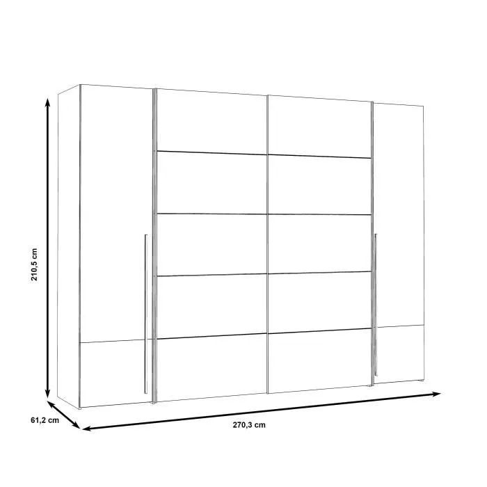 Armoire - Blanc mat - 2 portes battantes + 2 portes coulissantes - L 270,3 x P 61,2 x H 210 cm - NARAGO-6