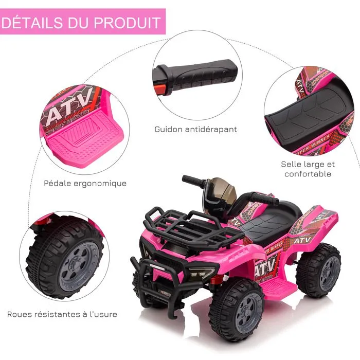 Quad buggy voiture électrique enfant - HOMCOM - quad électrique - 18-36 mois - 6 V 2 Km/h max. - rose-5
