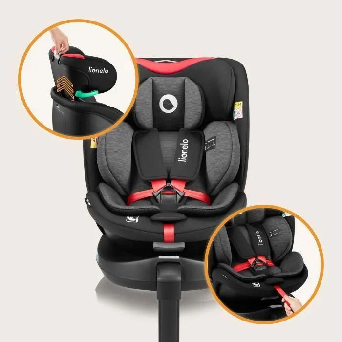 Siège auto évolutif LIONELO Navy i-Size - Base pivotante 360° - 40-150 cm - ISOFIX - Groupe 0+/1/2/3 - Rouge-3
