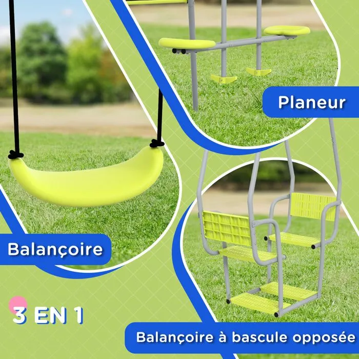 Outsunny - Balançoire pour enfants - Métal - 283x156x180cm - Vert-5
