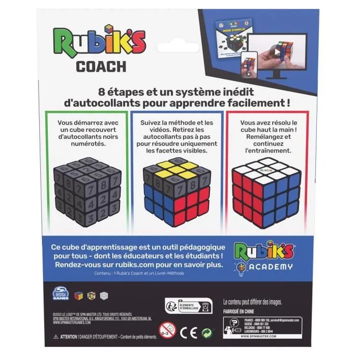 Rubik's Cube 3x3 Méthode simplifiée - RUBIK'S - Coach - Pédagogique - Multicolore - Garantie 2 ans-3