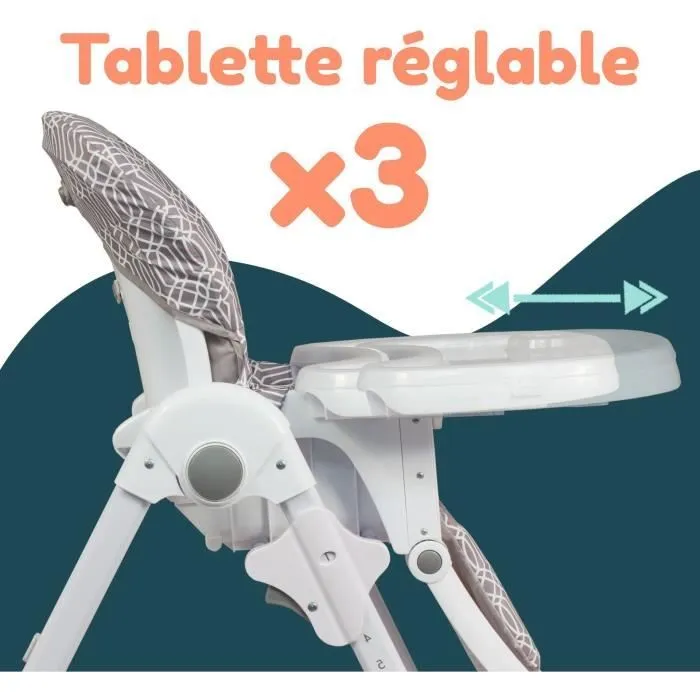 Chaise haute multipositions - BAMBISOL - Inclinable - Jusqu'à 3 ans - Beige / Blanc-2