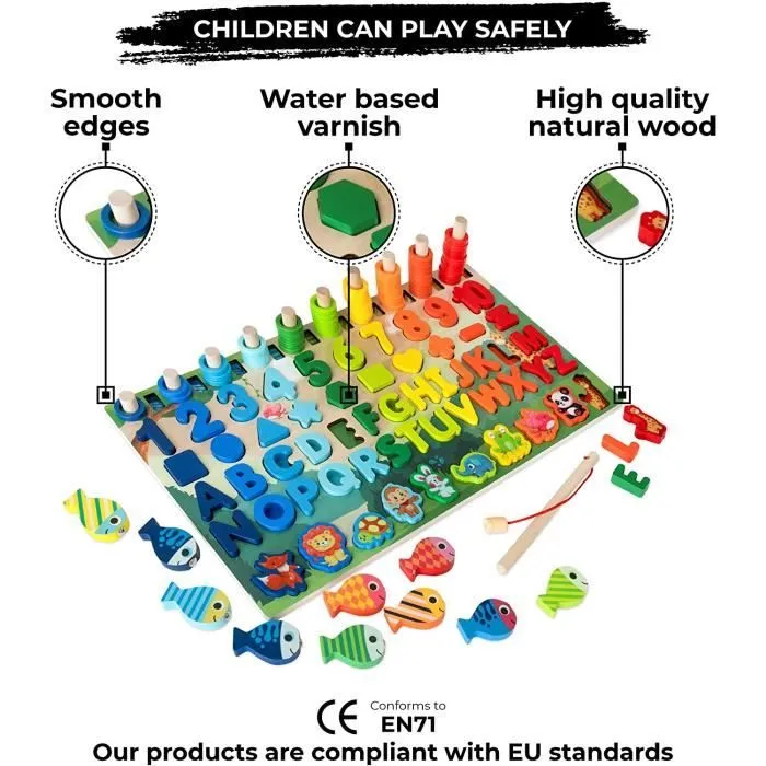 Jouet Puzzle en Bois 6 en 1,Jeu éducatif Enfants 3 à 6 Ans Apprendre Les Lettres Les Formes et Les Mathématiques Compter Les Nombres-1