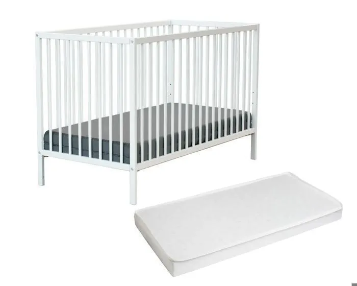 WEBABY - Lit bébé en bois avec matelas - Blanc-4