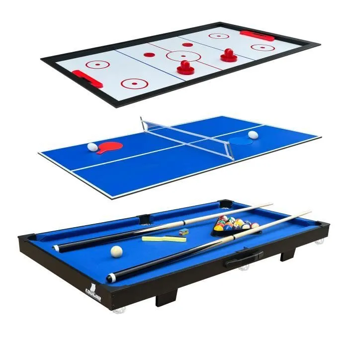 Table multi jeux Cougar 3-en-1 - COUGAR - Mini Noir-Bleu - Jeux de billard, hockey et tennis de table-0