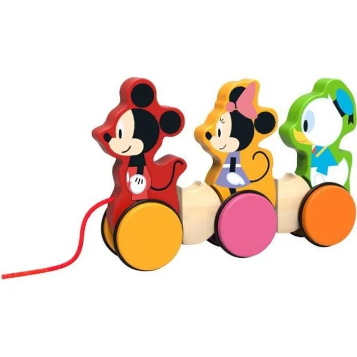Jouet à tirer en bois dans le thème de Mickey Mouse. Pour les enfants à partir de 18 mois.-0