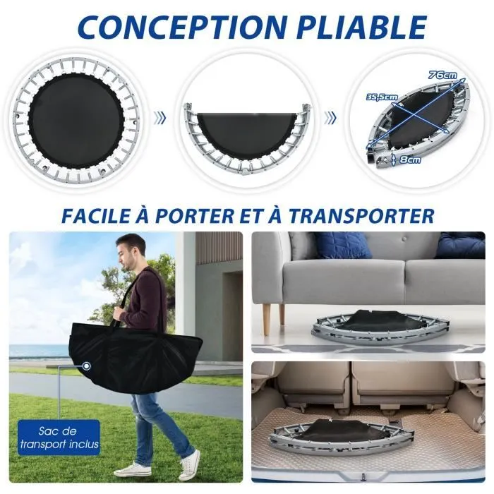 COSTWAY Trampoline de Fitness Pliable Enfants-Adultes 101 cm-Main Courante en Mousse-4 Hauteur Réglable-150 kg-Elastique-Rouge-3