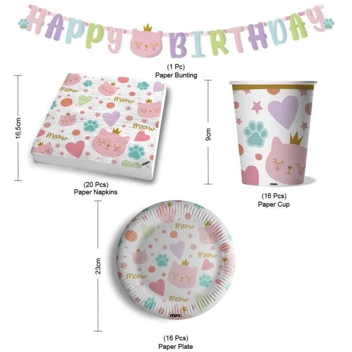 Kit complet de fête d'anniversaire chatons - Maverick - 53 pièces recyclables en papier-1
