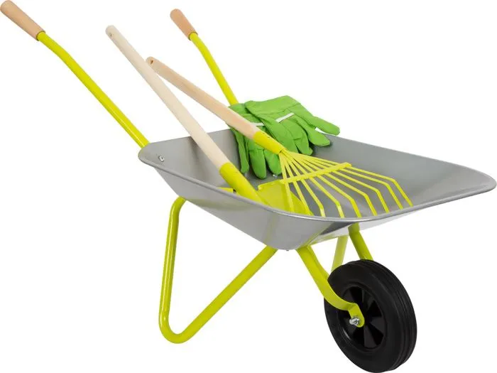jouet pour enfant Brouette en métal avec outils de jardin-2